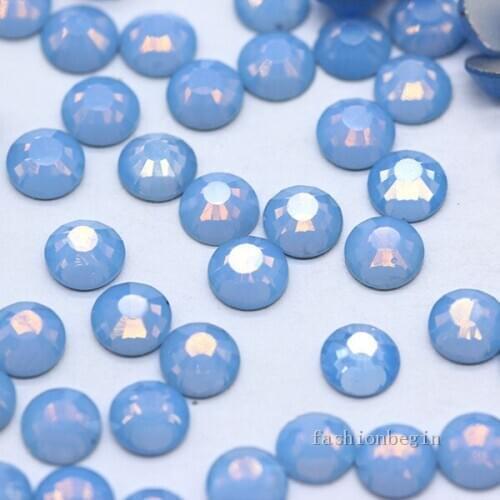 SS3-SS20 Blue opal crystal Flatback Glass glue on Nails rhinestones No hotfix 3D Nail Art Decoration glittler Gems Jewelry Beads