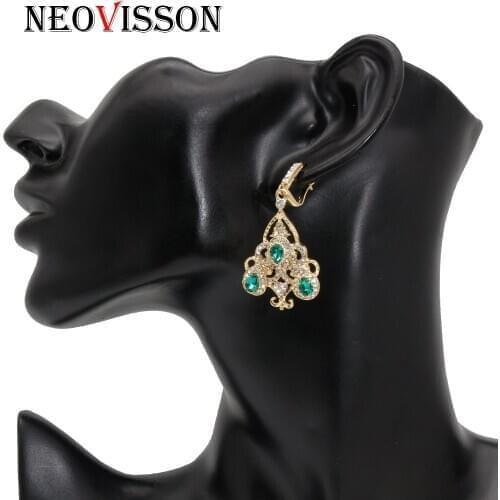 NEOVISSON Ethnic Algeria Wedding Earring Gold Color Full Rhinestone for Women DuBai Bridal Jewelry Gift