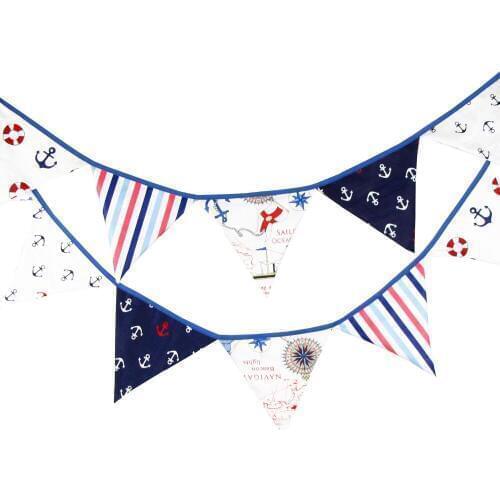 1pcs 3.3M Length 12 Flags Blue Ship Sea Boat Children Birthday Cloth Banner Decorations Home Festival Deco Pennant