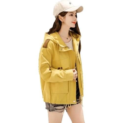 New Spring Autumn 2021 Fashion Womens Windbreaker Casual Long Sleeve Hooded Female Trench Coat Loose Short Ladies Outerwear