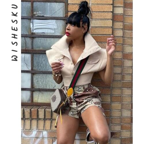 Turn-Down Collar Single Breasted Crop Top Women Flying Sleeve Casual Cropped Vest Coat Autumn 2021 Fashion Streetwear