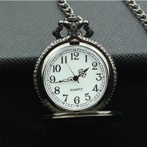 Japanese Kuroshitsuji Black Butler Sebastian Theme Pocket Watch With Necklace Chain women and men cosplay gun color antique