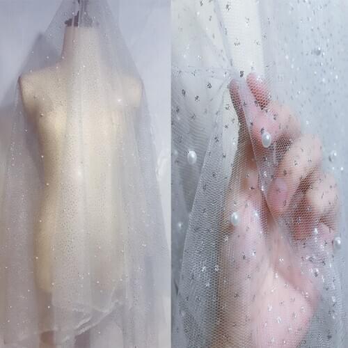 GLace 1Y/lot Silver Bronzed Irregular Beaded Gradient Mesh Fabric Weddin Dress Curatin Decoration TX1180