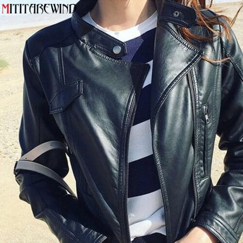 2021 New Spring Autumn Motorcycle PU Leather Jacket Women Fashion Short Style Slim Fit Leather Coat Women Black Biker Jacket Top