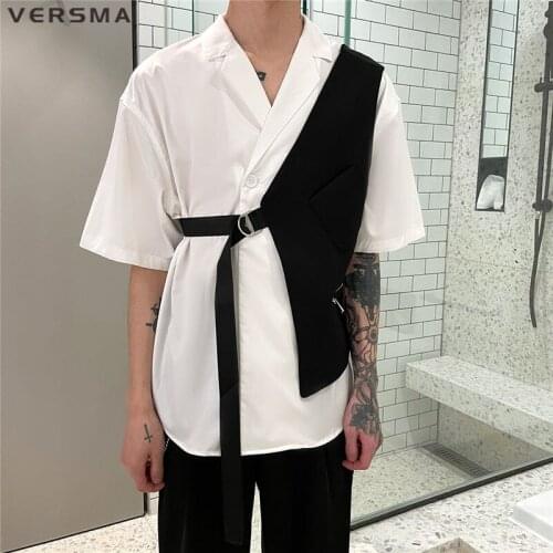 VERSMA Korean Trendy One-shoulder Vintage Vest Waistcoat For Men Hip Hop Streetwear SUGA Biker Vest Sleeveless Motorcycle Jacket