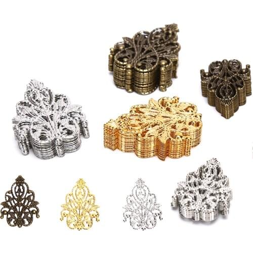 20pcs/set 35mm Filigree Crafts Hollow Embellishments Findings Jewelry Accessories Bronze Tone Ornaments