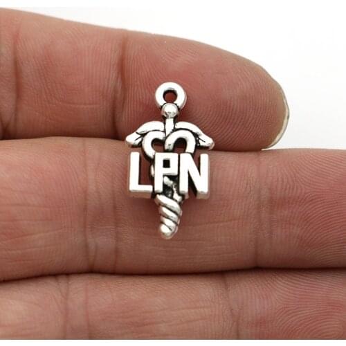 20pcs LPN RN Charms Pendants for Jewelry Making Bracelet Necklace Craft DIY Accessories 21x12mm