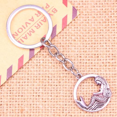20pcs New Fashion Keychain 23mm circle mermaid Pendants DIY Men Jewelry Car Key Chain Ring Holder Souvenir For Gift