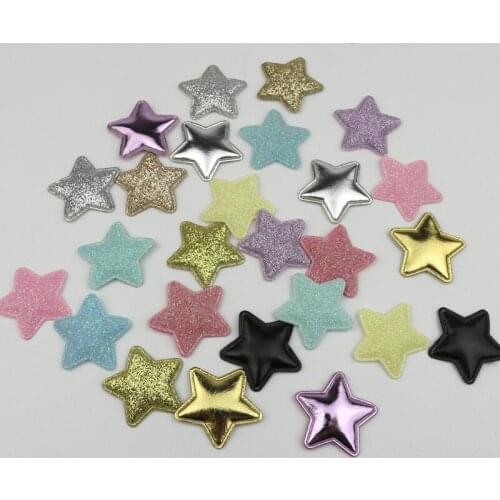 200Pcs 2.8cm Color Glitter Stars Padded Appliques Kids Hair Accessories Materials Ornaments DIY Craft Pentagram Embossing Decor