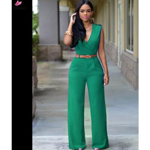 2021 New White Jumpsuit Long Pants For Women Rompers Sleeveless V -Neck Summer Wide Leg Jumpsuirt With Belt Sexy Club Party