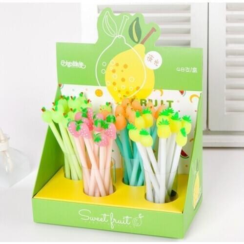 48 pcs Gel Pens Cartoon Luminous fruit pie black colored gel-ink pens for writing stationery office school supplies SSLJ-0033