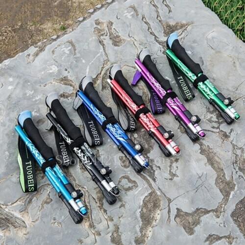 5-Section Aluminum alloy super light Folding Walking Sticks Canes Hiking Poles Trekking Poles 1PC Hiking Stretch crutches