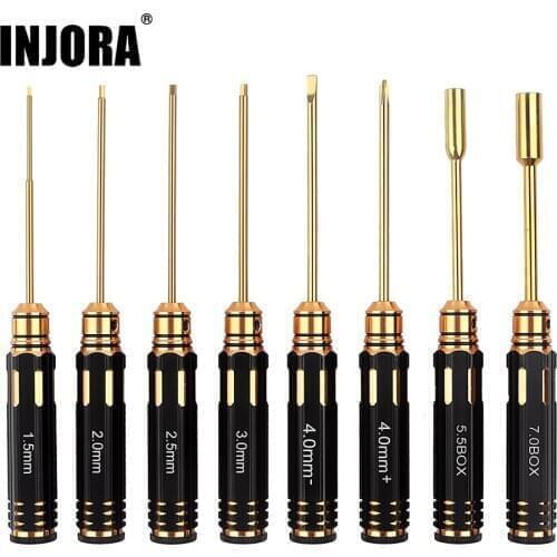INJORA 8Pcs 1.5/2.0/2.5/3.0/4.0/5.5/7.0mm Hexagon Screwdriver Socket Driver Nut Wrench Tool for RC Model Car Crawler SCX10 TRX-4