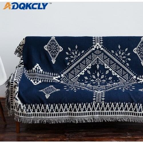 ADQKCLY Bohemia Style Sofa Towel Cotton&Linen Knitting throw Blanket A-B Side Anti-dust Decorative Furniture Couch Cover 1 Piece