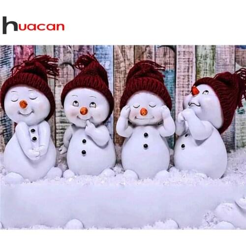 Huacan 5D Diamond Painting Cross Stitch Snowman Landscape Full Square Diamond Embroidery Mosaic Winter Home Decor