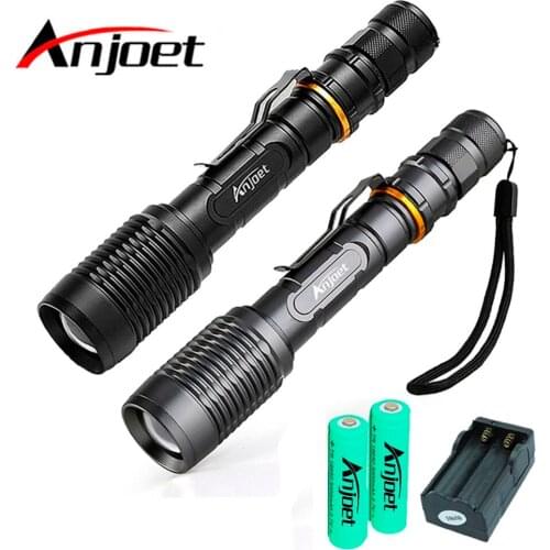 Anjoet Ultra Bright CREE XM-L L2 LED Flashlight 5 Modes Black / Silver Zoomable Torch Light 18650 Battery + Charger