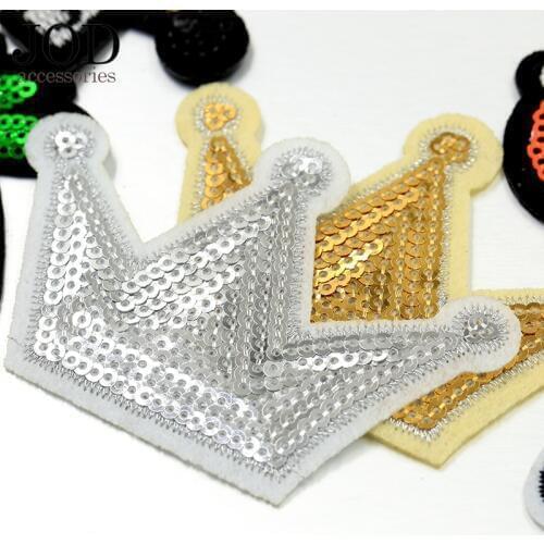 Crown Applique Sequin Patches for Clothing Badges Embroidered Patch Iron-on Transfers Thermal Stickers on Clothes Stripes