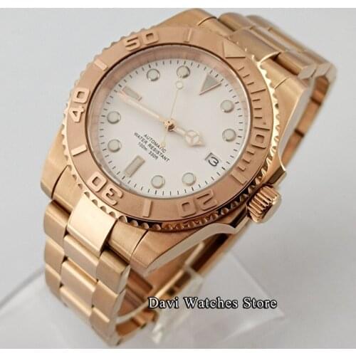 40mm Sterile Top Mens Watches Rose Gold Case Bezel Sapphire 24 Jewels Japan NH35 Automatic Movement Waterproof mens Watch