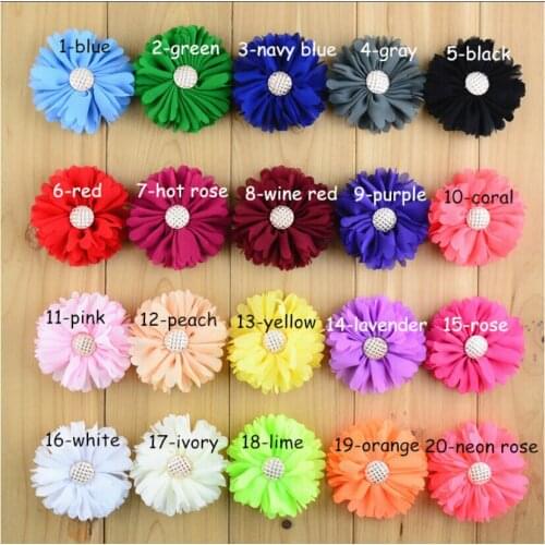20Colors Chiffon Flowers Fabric Flower With Button Center Flat Back For Children Hair Accessories Headbands 50Pcs/Lot