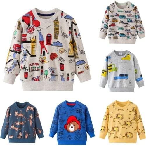 Boys Fashion T Shirts Baby Boy Spring Autumn Long Sleeve Sweatshirt Children Cotton Cartoon Animal Car Printing Sweat 2-7 Years