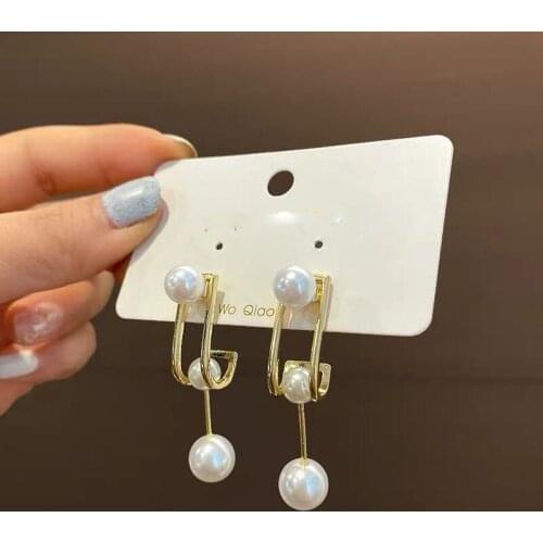 Exknl Metal Chain Fashion Pearl Tassel Earrings Gold Color Classic Boho Korean Women Jewelry Trendy Party Sexy Earrings 2021