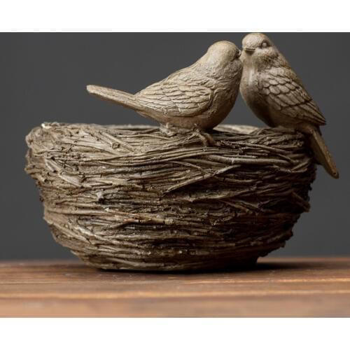 American Village Resin Figurine Crafts Birds Nest Disc Resin Ornaments Creative Home Distressed Resin Birdie Accessories