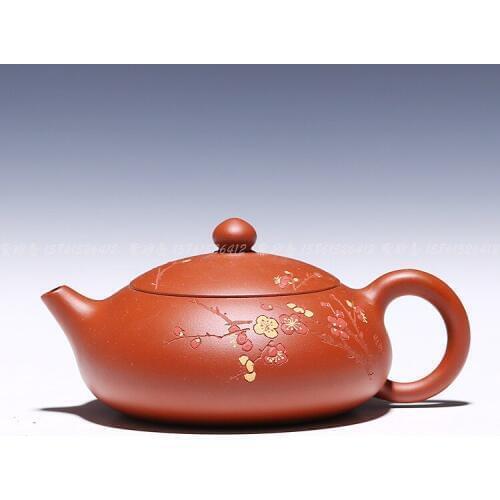 H2084 plum flower pot - Flat beauty about 170cc authentic Yixing teapot Zhu Ni ore