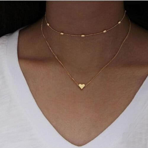 HaHaGirl Heart Pendant Choker Necklace for Women Vintage Wedding Punk Bead Lariat Gold Color Long Chain Necklace Jewelry Gift