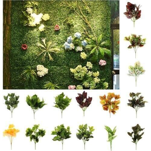 Artificial Flowers with Leaf Green Grass Plastic Plants Fake Leaf Foliage Bush for Home Wedding Decoration Party Supplies
