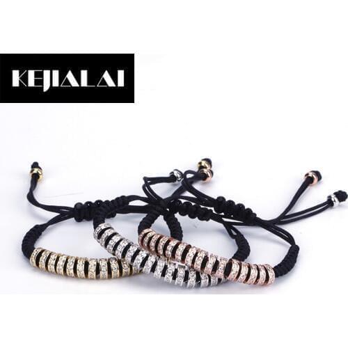 KEJIALAI New Arrival Men Bracelets Micro Pave Black CZ Stoppers Beads Briading Macrame Bracelet For Men Jewelry, Best Gift Girls