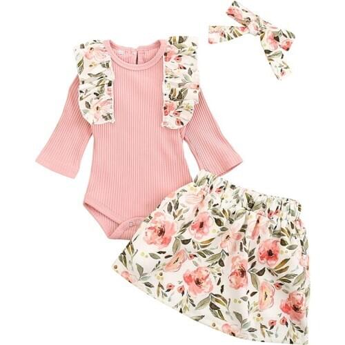 Summer Newborn Infant Baby Girls Clothing Set Romper Tops+Printed Floral Skirt+Headband 3Pcs Clothes Outfits1
