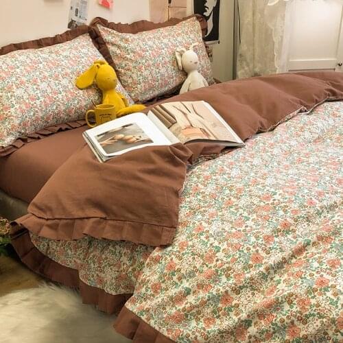 Small Flower Four-Piece Set All Cotton Pure Cotton 100 Bedding Single Quilt Cover Bed Sheet Dormitory Three and Four-Piece Set