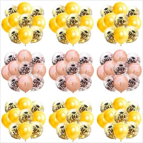10pcs 12inch Rose Gold Confetti Latex Balloons Number Birthday Ballons Happy 16 18 21 30 Years Birthday Party Decorations Adults