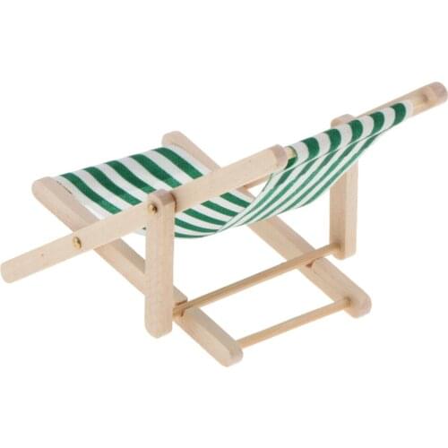 Dollhouse Miniature 1:12th Sunbath Lounge Beach Lawn Chair Green White Stripes