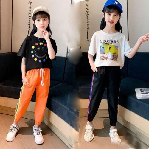 Summer Teenage girls clothes sportswear suits T shirt+pants 2pcs kids girl clothing sets Children Outfits