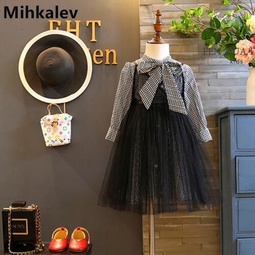 Mihkalev 2021 Baby Girl autumn clothes set for children clothing sets tshirt+dress 2pcs kids girls tracksuit Girl Outfits