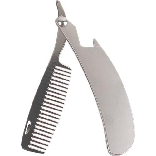 1pc Stainless Steel Beard Modeling Shaping Comb Mens Shaving Mini Portable Foldable Pocket Styling & Mustache Brush UN381