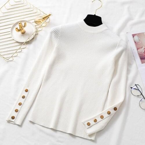 Trendy Fad Stylish Womens Sweaters O-Neck Bottoming Button Knitted Pullover Tops Korean Style Solid Color