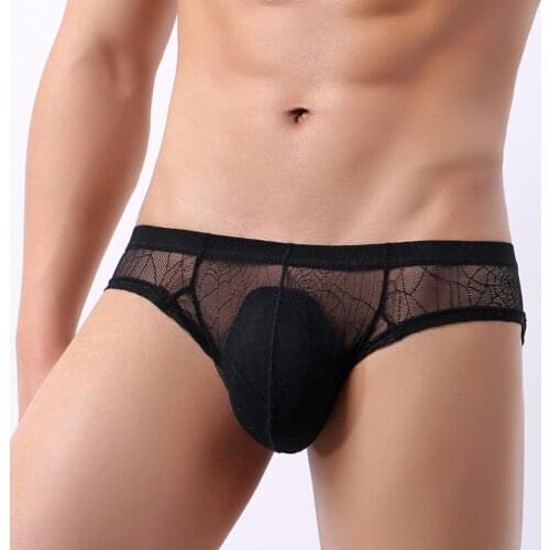 Mens Underwear Silky Breathable Sexy Convex Thin Ice Silk Exposed Half Hips Low Waist Male Small Boxer Pouch Transparent Bikini