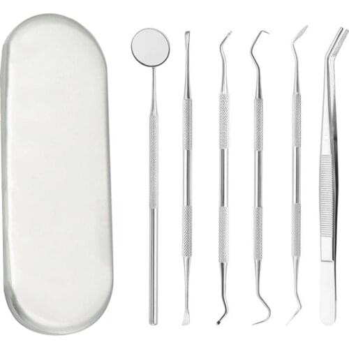 Dental Hygiene Kit 6Pcs Stainless Steel Dental Tool Set Dentist Tooth Clean Hygiene Picks Mirror Kit Adults Home Use Teeth Tools