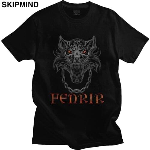 Novelty Vikings Fenrir Tshirt Men Round-neck Short-Sleeve Viking Norse Wolf Monster Graphic T-shirt Pure Cotton Tee Merchandise