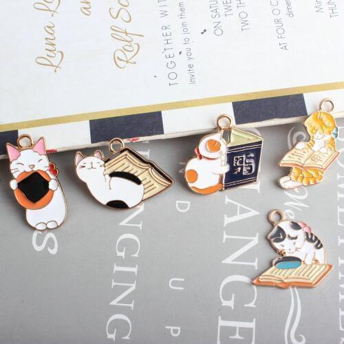 10pcs/Lot Cute Animal Cat Enamel Alloy Charms Gold Tone Plated Zinc Alloy Kawaii DIY Jewelry Findings Necklace Pendants Earring