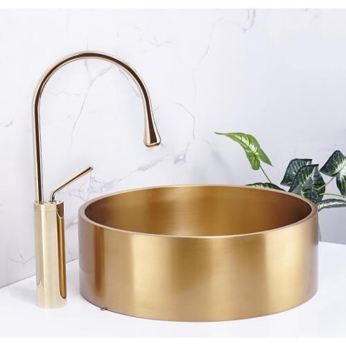 Gold 304 Stainless Steel Wash Basin Round Above Counter Basin KTV Wash Basin Hotel Villa Art Basin Bathroom Sink Bowl Small Size
