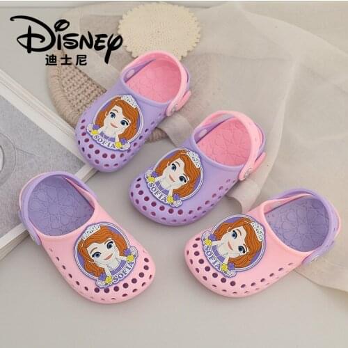 Disney Princess Sophia Silicone Hole Shoes Anti-slip Indoor Home Infant Childrens Anti-collision Sandals and Slippers