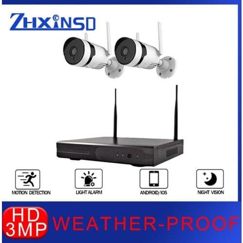 ZHXINSD Ultra HD Surveillance Camera System 2CH 3MP NVR CCTV Video Recording Outdoor Weatherproof Security Camera Kit