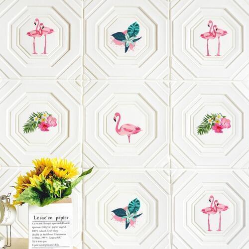 Nordic Flamingo INS Living room retro 3D wall sticker Waterproof bedroom TV background wallpaper Foam self-adhesive wallpaper