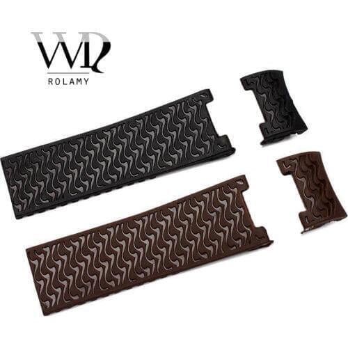 Rolamy 22mm Wholesale Black Brown Waterproof Silicone Rubber Replacement Wrist Watch Band Strap Belt For Ulysse Nardin