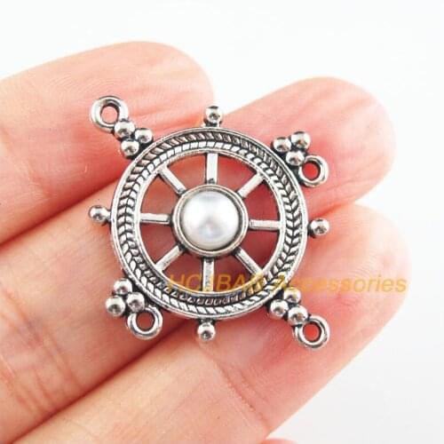 10 New Ships Anchor Charms Tibetan Silver Tone Retro White Acrylic Connectors 28x33.5mm