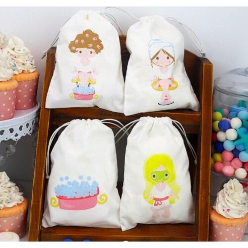 SPA Theme Party Favor Bags Straws Candy Box Cake Topper Girls' Party Gift Bags SPA Cosmetics Bags Party Container Supplies 5PCS