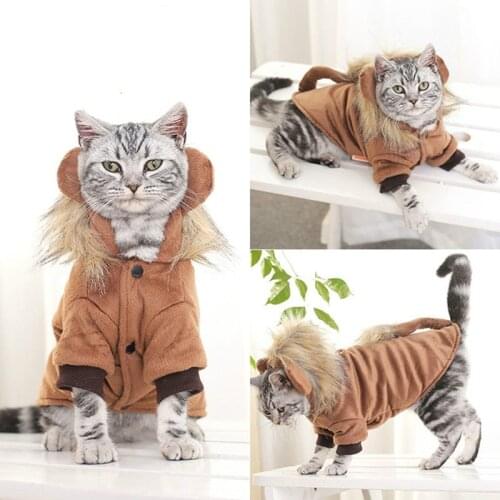 Funny Cat Costume Emulation Lion Hair Coats Cat Winter Clothes Halloween Costume Puppy Suit Dressing Up Party Clothes For Cat